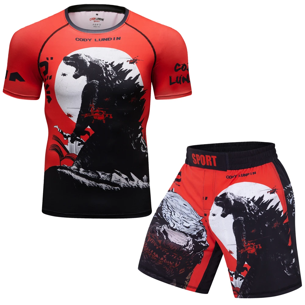 2021 MMA BJJ Rashguard T Shirts+Pants Rash Guard Fitness Tracksuit Boxing Jerseys Muay Thai Compression Men MMA Kickboxing Sport