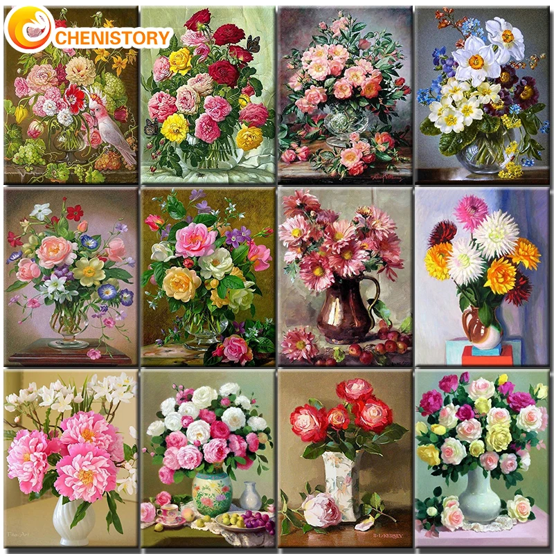 CHENISTORY Beautiful Flowers  DIY Painting By Numbers Kit Oil Paints 40x50cm Paiting By Numbers Wall Paintings Kid Decor Drawing