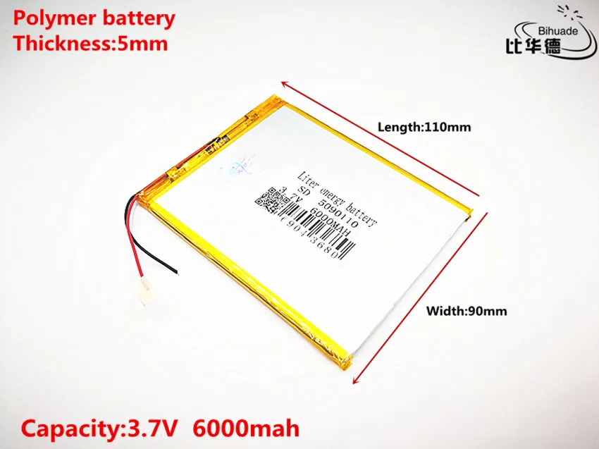 Litowa bateria energetyczna 3.7 V, 6000mAH 5090110 (polimerowa bateria litowo-jonowa) akumulator litowo-jonowy do tablet pc 8 cal 9 cal 10 cal