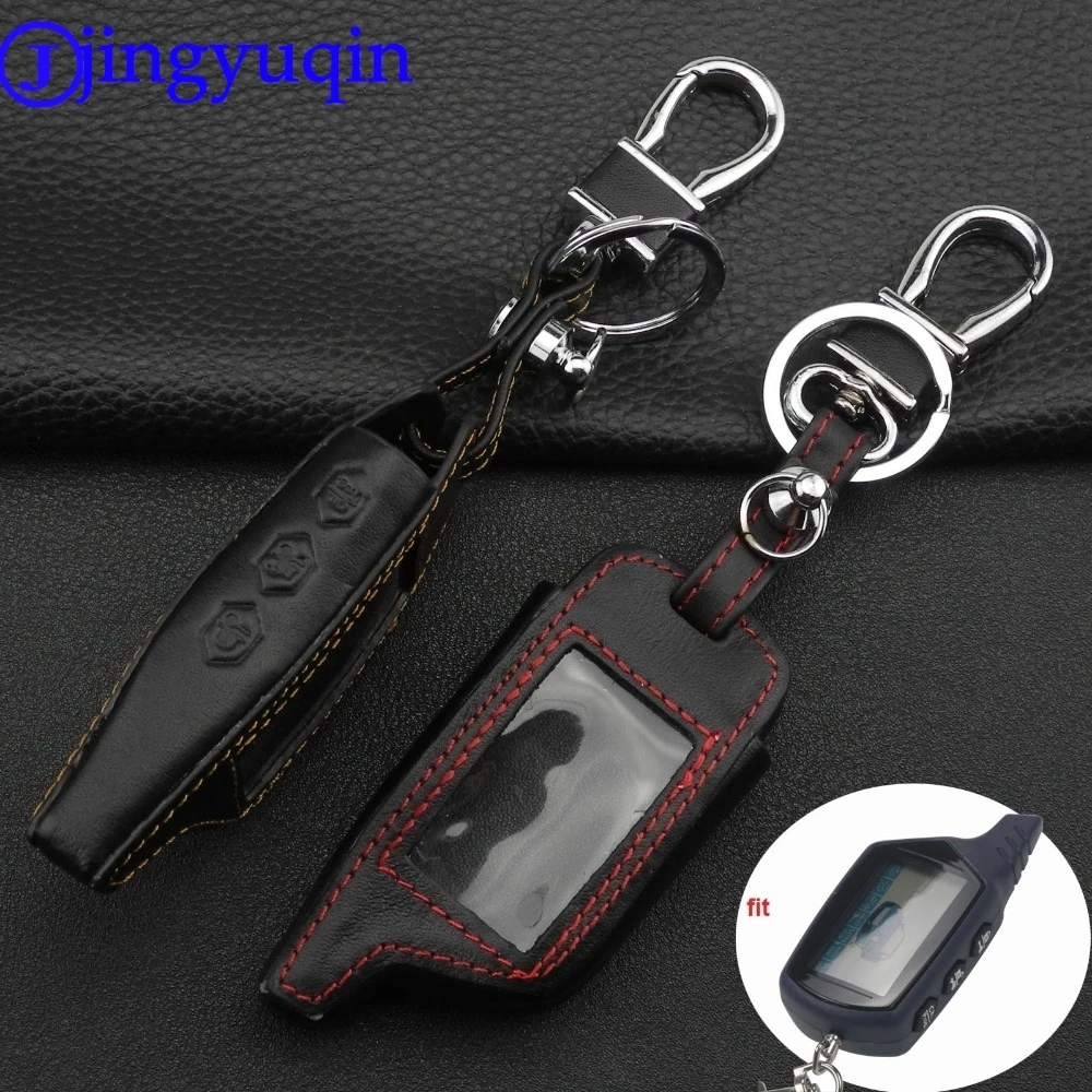 jingyuqin 3 Buttons Leather Car-Styling Key Cover Case For Starline B9 B6 A91 A61 Twage Two Way Car Alarm System keychain