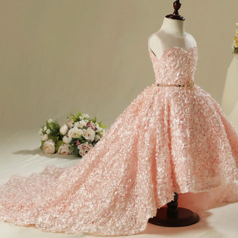 Vestidos rosas de flores largas para niñas de 15 años, vestidos para bodas, fiestas y desfiles, envío gratis