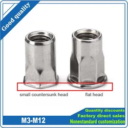 2/10ps M3 M4 M5 M6 M8 M10 M12 304 Stainless Steel Hex Hexagon Flat Head Countersunk Head Binding Rivet Nut Insert Rivnut Nutsert
