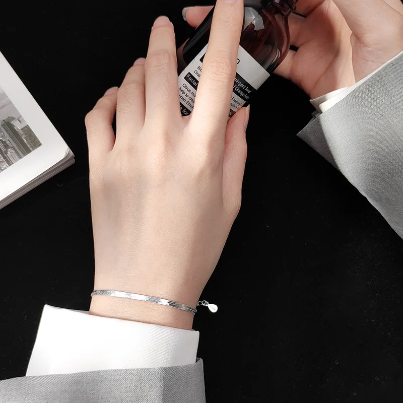 Minimalist 925 Sterling Silver Snake Chain Bracelet for Women Dainty Flat Herringbone Chain Design Fine Silver 925 Jewelry