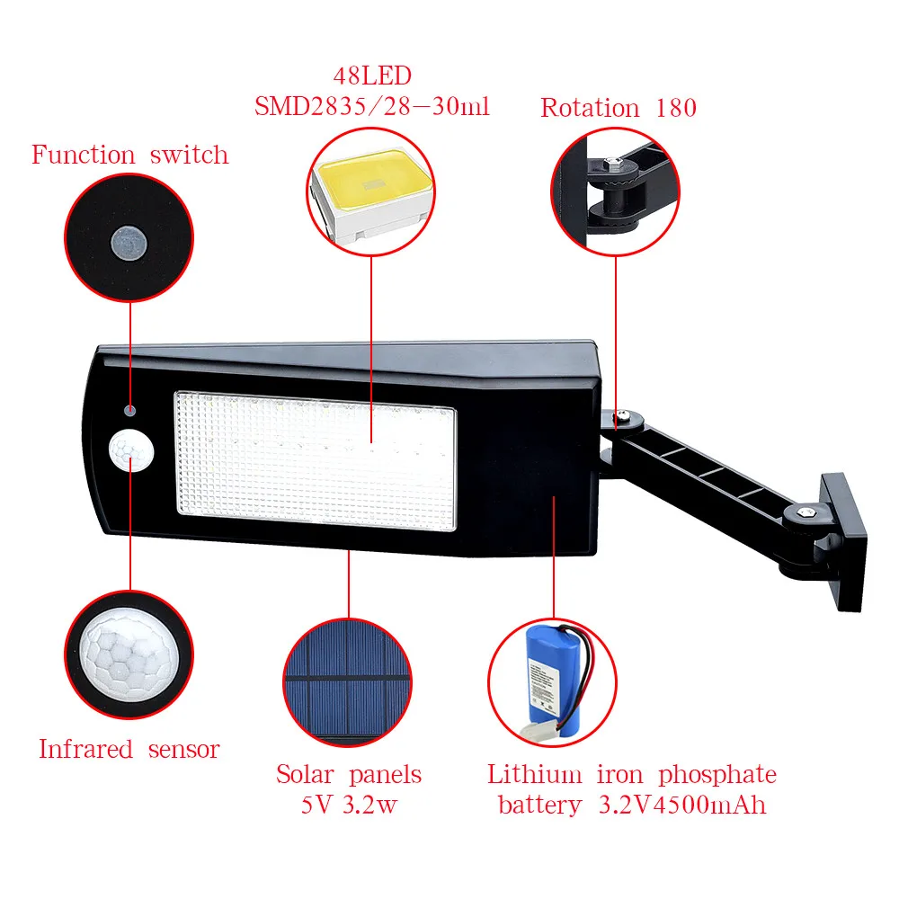 Solar Light Outdoors Wall Lamp PIR Motion Sensor Solar led Light Outdoor 48/60LED 4Modes With Remote Control Solar Lamps