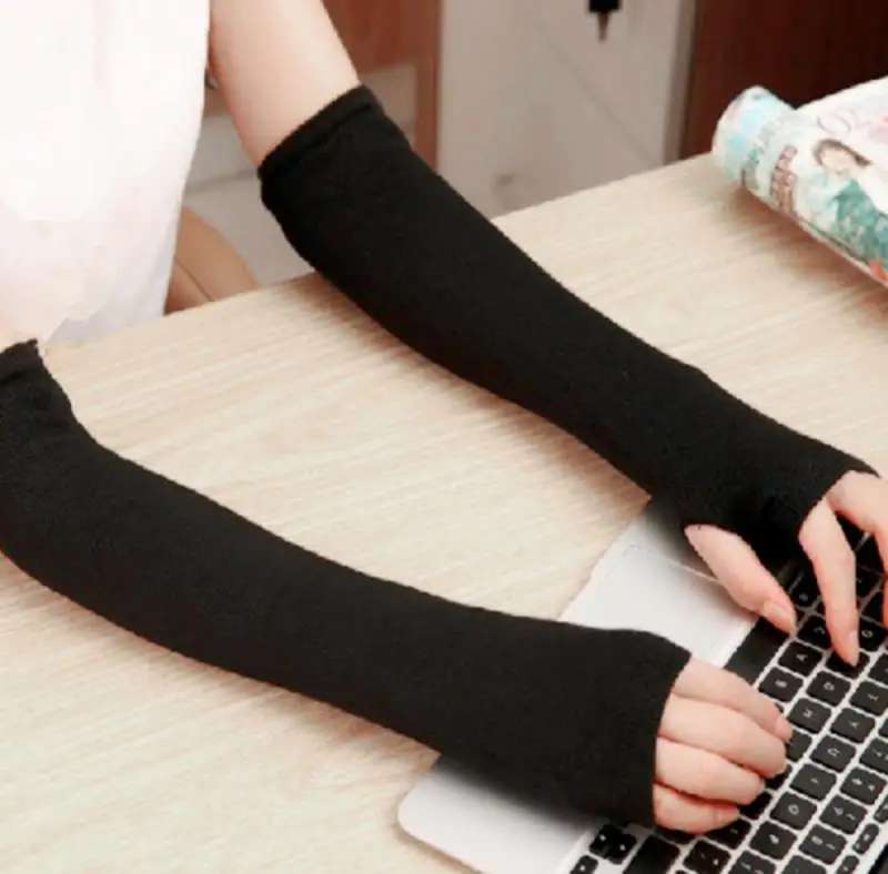 Women Long Fingerless Gloves Fashion Striped Elbow Gloves Warmer Knitted Mittens Punk Gothic Rock Long Arm Gloves