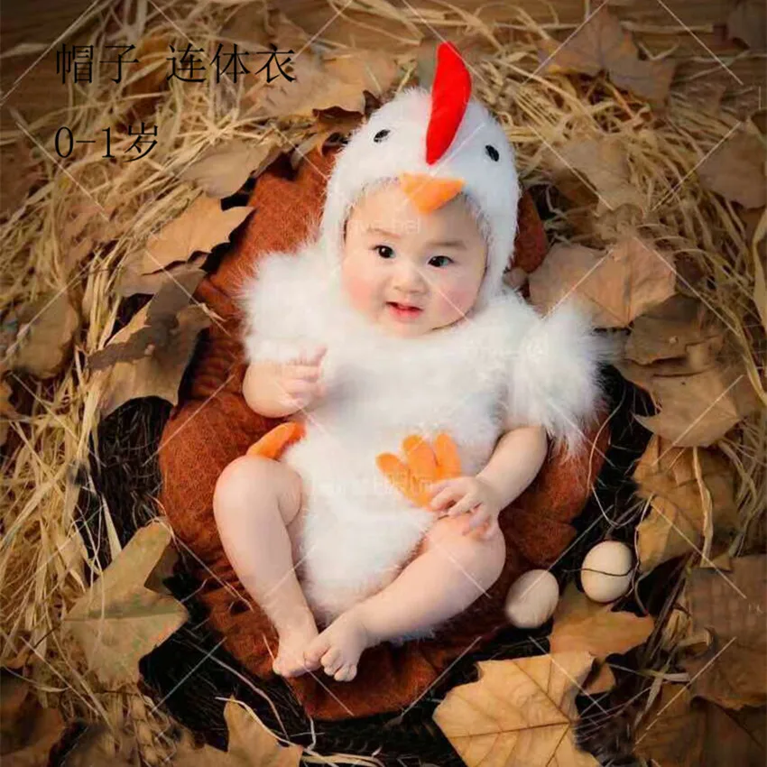 Photography Props Animals Chick Costume Infant Chicken Outfits Hat Bodysuit Baby Photo Party Clothes Studio Shooting Accessories