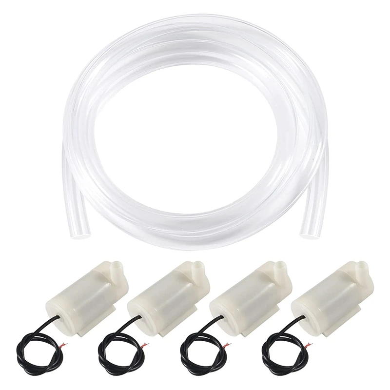 

4 Pack DC 3V-5V Micro Submersible Mini Water Pump with 4m Silicone Tube for Aquaiium Hydroponic