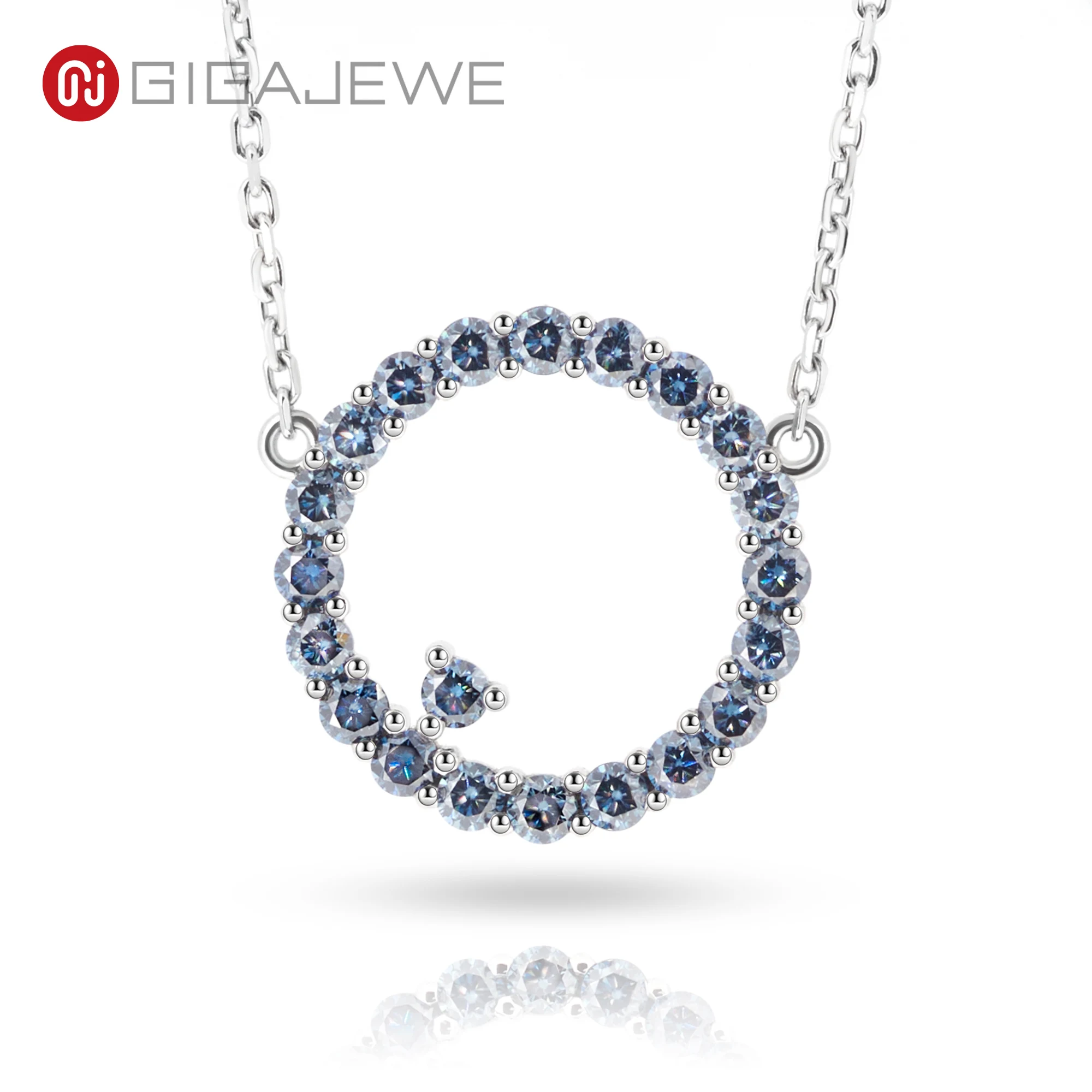 

GIGAJEWE Total 0.63ct 21X2.0mm Round Cut Blue Color Moissanite 18K Gold Pendant Necklace Jewelry Novelty Fashion Girl Women Gift