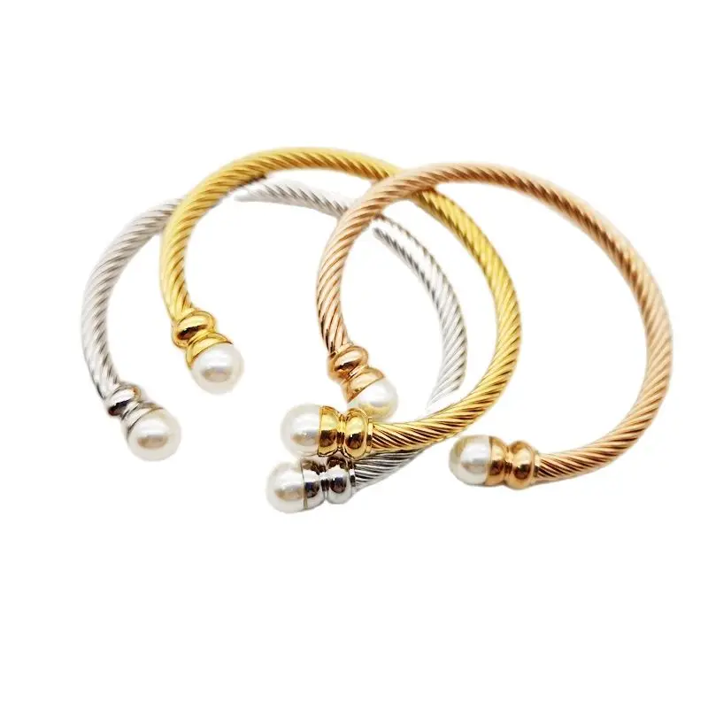 

Free size 3pcs freshwater pearl cable bangle men bracelet 3 colors women fashion cable cuff fashion bracelet set jewelry