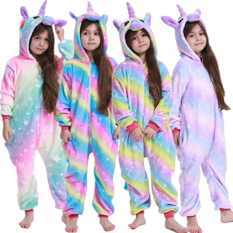 JYBIENBB Cute Kids Unicorn Kigurumi Pajamas For Children Animal Cartoon Baby Onesies Costume Winter Boy Girl Licorne Sleepwear