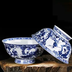 Jingdezhen Blue and White Porcelain Tableware Ceramic Rice Bowl Chinese Bone China Ramen Soup Bowls Kitchen Dinnerware Container