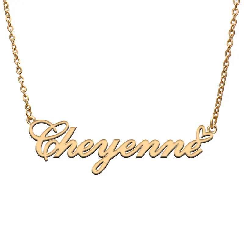 Cheyenne with Heart Name Necklace for Women Stainless Steel Jewelry Personalized Nameplate Pendant Femme Mother Girls Gift