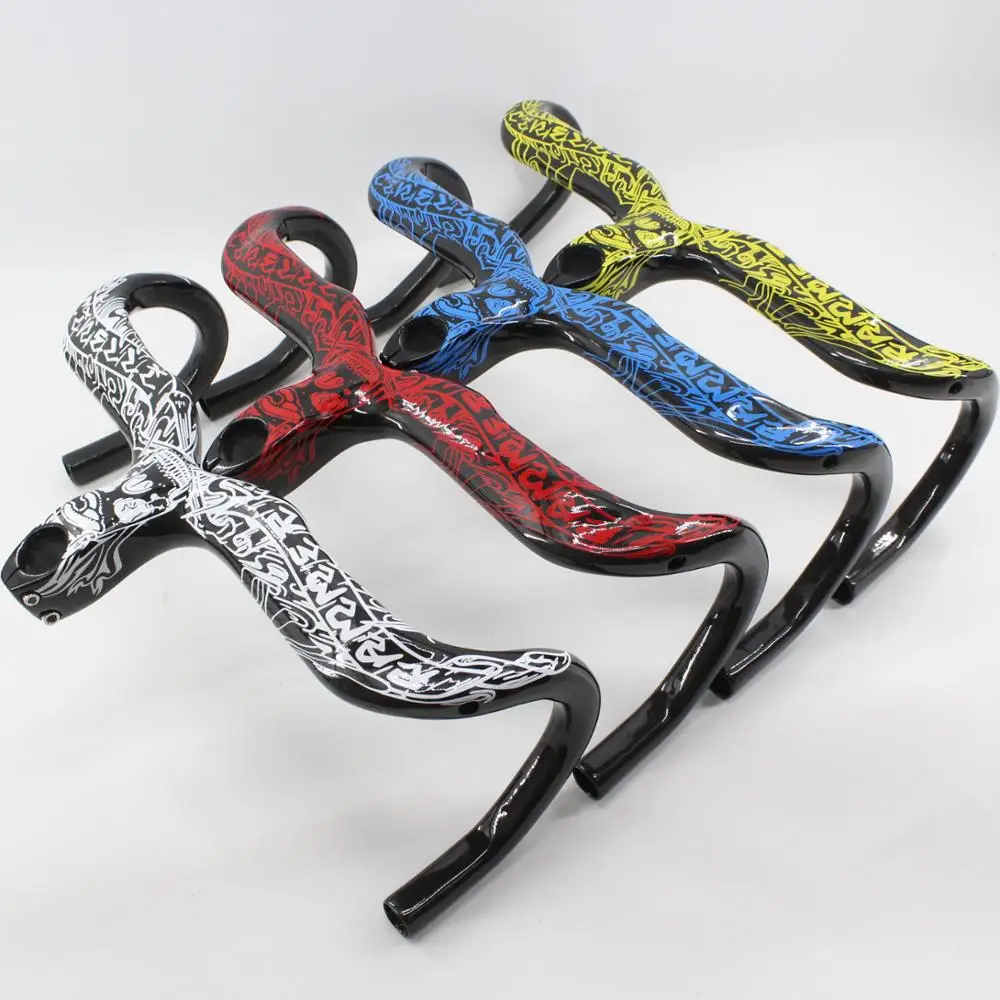 New arrival customized graffiti skulls Road bike 3K full carbon bicycle handlebar and stem integratived 7 colors