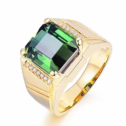 Masculine Green Crystal Emerald Zircon Diamonds Gemstones Men's Rings Bague Gold Color Jewelry Bijoux Cool Party Accessories