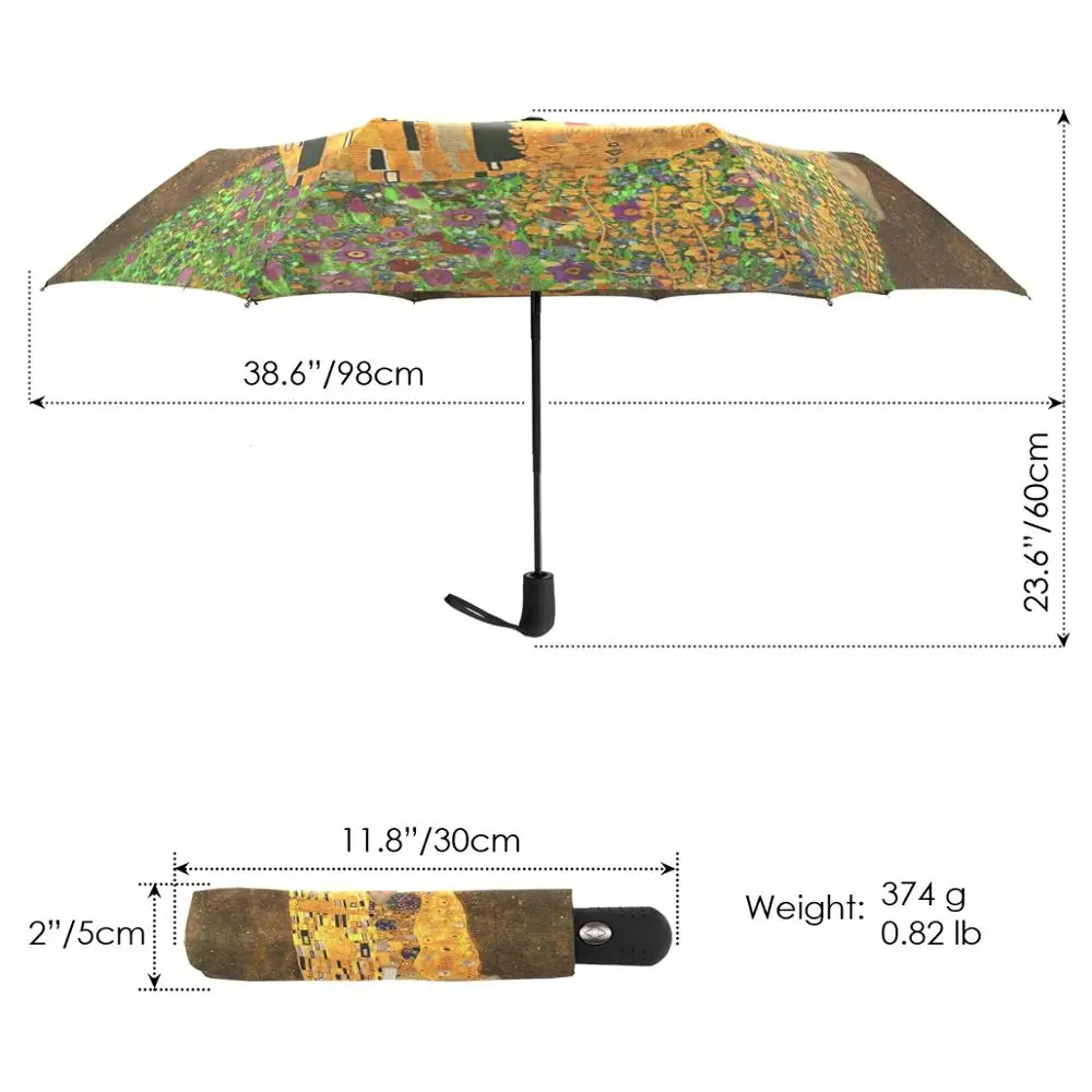 Gustav Klimt Oil Painting Umbrella Parasol Rain Sun Protection Women Automatic Umbrella Three Folding Portable Umbrella Outdoor