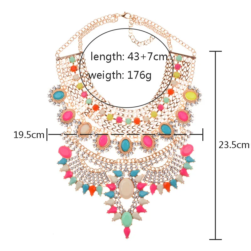 Indian Ethnic Statement Large Necklace Women Fashion Crystal Rhinestone Maxi Long Collar Big Bib Choker Necklace Boho Jewelry