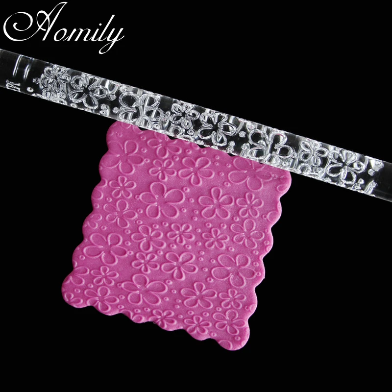 Amoliy Transparent Acrylic Plum Blossom Pattern Rolling Pin Polymer Clay Tool Embossing Cake Decorating Tools Chocolate Mold