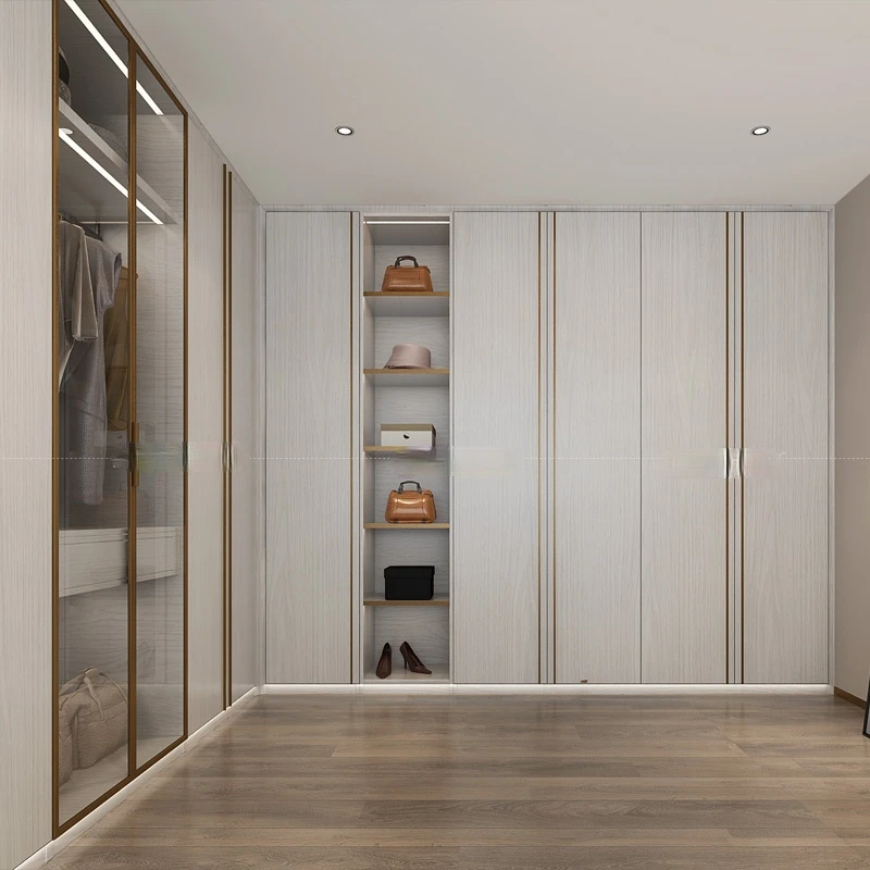 Customized wardrobe light luxury cloakroom solid wood flat door  simple master bedroom customized whole house.