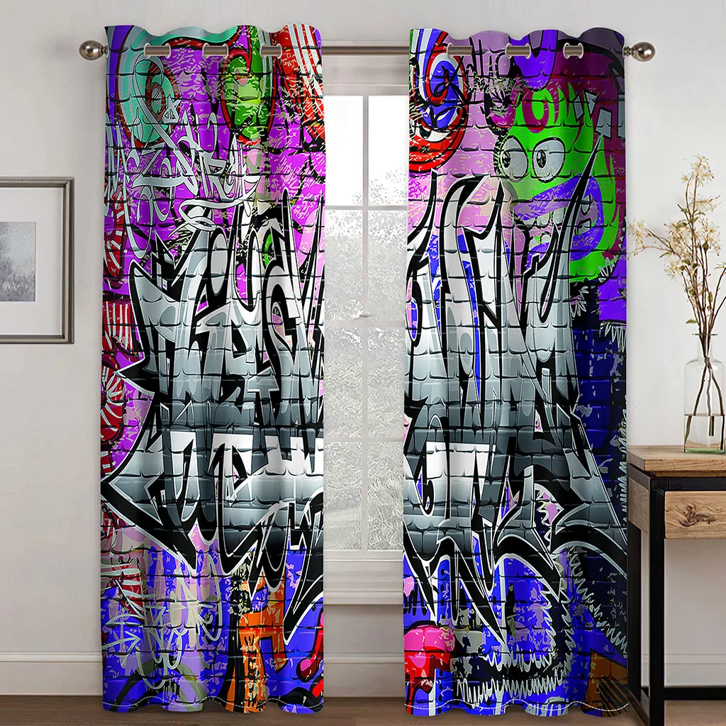 Colorful Graffiti Blackout Curtains for Living Room Drapes Decor Bedroom Darkening Window Curtains Cortinas Para La Sala カーテン