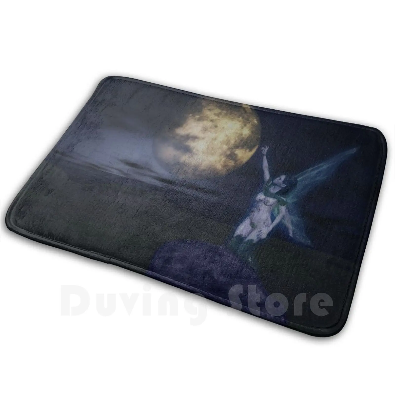 Fairy In The Moonlight Carpet Mat Rug Cushion Soft Fairy Moon Blues Night Landscape Mystical New Age