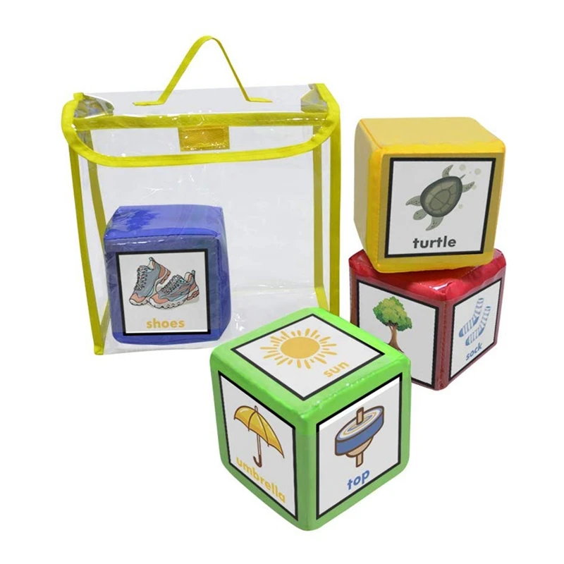 مجموعة من 4 كتل تكديس إسفنجية ، ألعاب تعليمية ، مربعات جيب ، صور الجيب