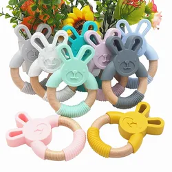 Chenkai 10PCS Rabbit Silicone Wooden Teether Baby Animal Teether For DIY Baby Nursing Chewing Teether Chain Pendant Necklace Toy