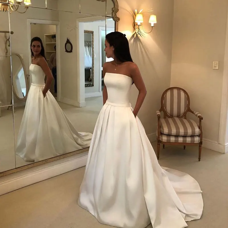 платье Satin Sexy Strapless Wedding Dress Vestidos De Novia Robe De Mariée Vestido De Festa De Casamento