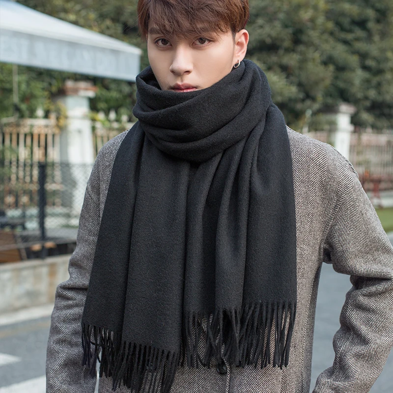 100% Wool Scarf Men Fashion Purple Echarpe Luxury Brand Bufanda Hombre Winter Cashmere Scarf Male Warm Solid Pashmina Shawls