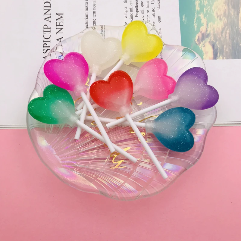 10pcs Resin New Hot Selling Colorful Heart Lollipop for Crafts Making, Scrapbooking, Jewelry Accessory DIY