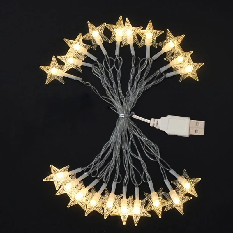 20LEDS USB Battery Operated Star String Lights LED Fairy Lights Christmas Party Wedding Decoration Lights Operate Twinkle Lights