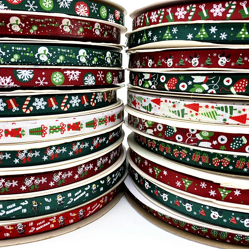 5 Yards 10mm Christmas Ribbon Printed Grosgrain Ribbons for Gift Wrapping Wedding Decoration Hair Bows DIY #RoLi