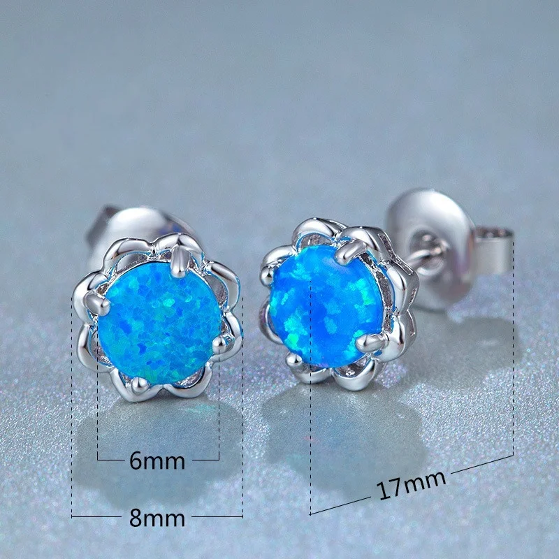 Women Earrings Fashion Blue Imitation Fire Opal Flower Stud Earrings For Women Vintage Jewelry Accessories Birthday Girl Gift image 4