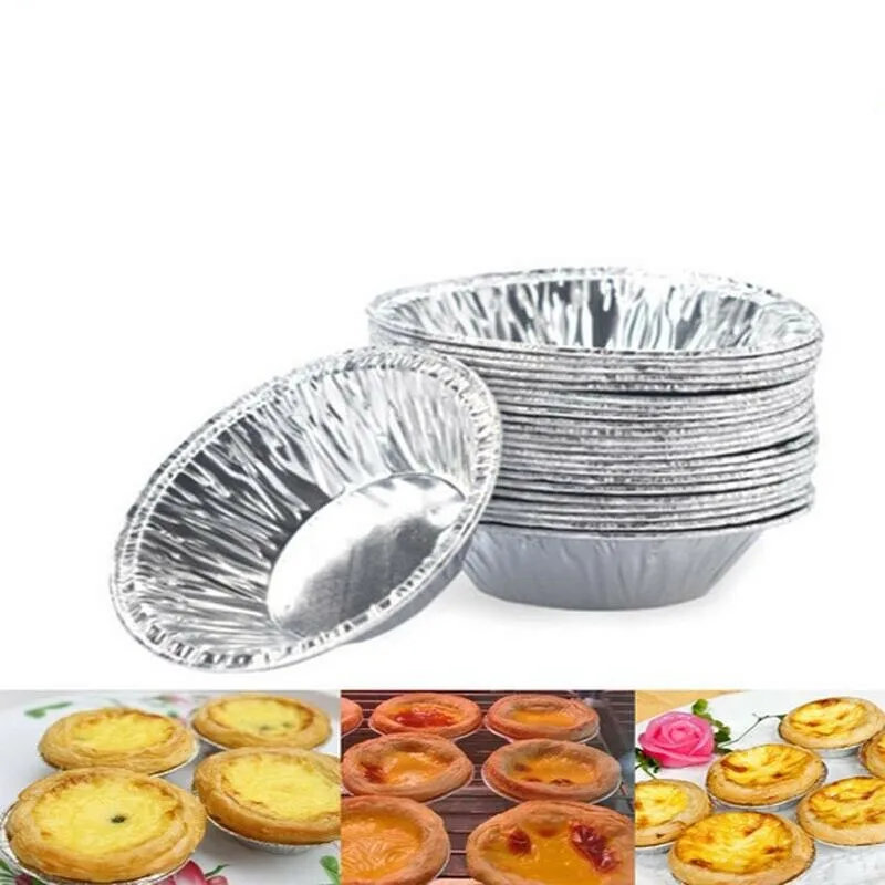 100Pcs Silver Aluminum Foil Tart Pan Disposable Mini Pie Tins Round Egg Tart Molds Pan Baking Foil Cake Cups for Kitchen