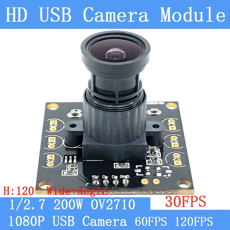 

Industry 120° Wide-angle 30FPS 60FPS 120fps Surveillance HD 2MP 1080P Linux OTG UVC Webcam USB camera module for Android Windows