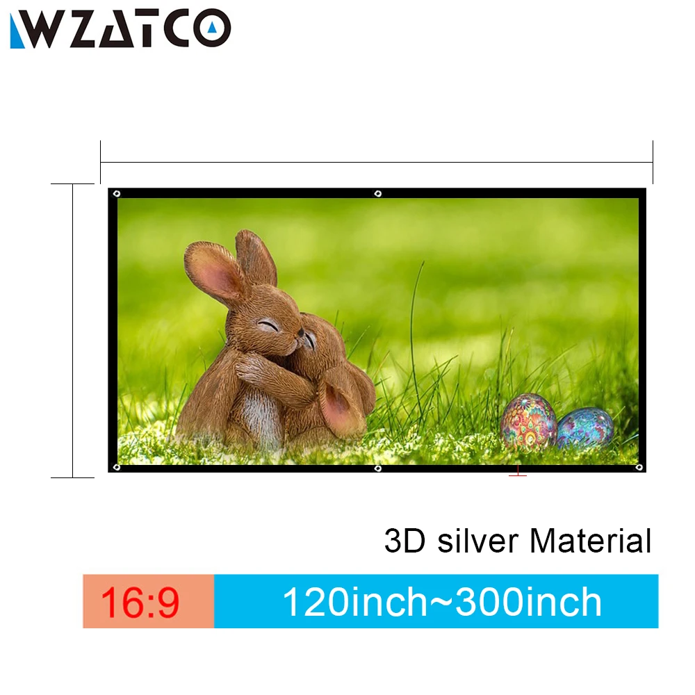 WZATCO 3D Projection Screen 250,280inch 16:9 3D Silver Screen Portable Front Without Frame Can Be Fold for FULL HD 3D Projector