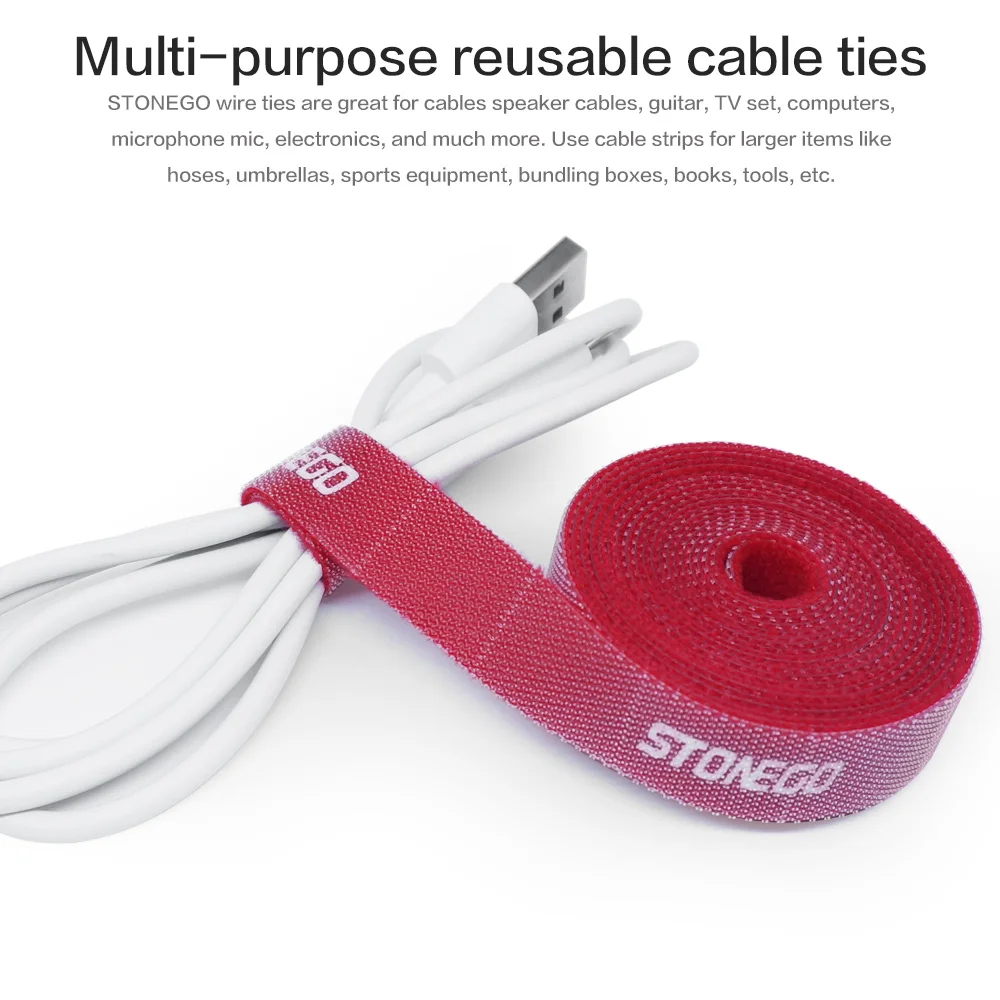 STONEGO Tearable USB Cable Winder Cable Organizer Ties Mouse Wire Earphone Holder HDMI Cord Free Cut Management Phone Hoop Tape