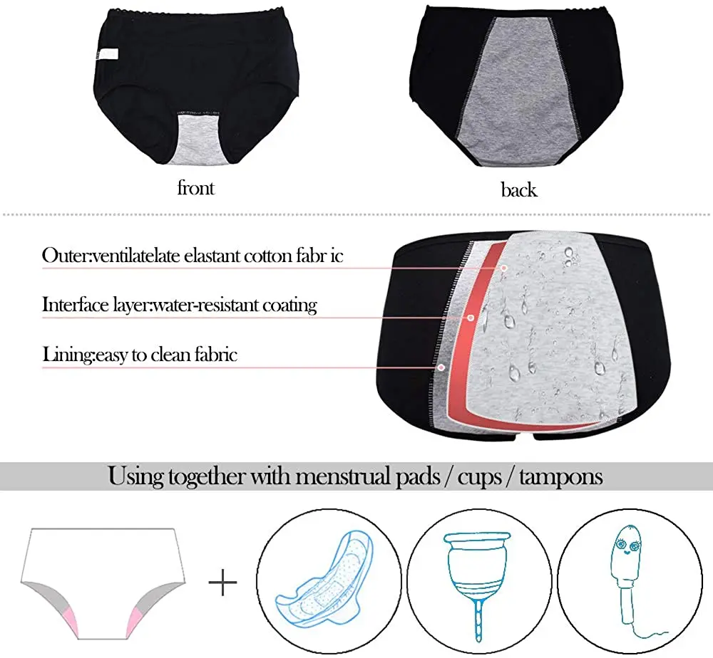 3Pcs Menstrual Period Panties Women Cotton Leak Proof Underwear Period Panties Health Seamless Female Briefs High Waist Warm