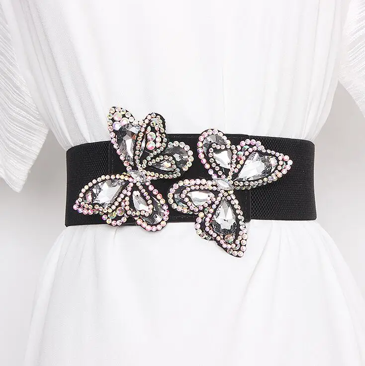 

Women's runway fashion rhinestone beaded elastic Cummerbunds female Dress Corsets Waistband Belts decoration wide belt R2973