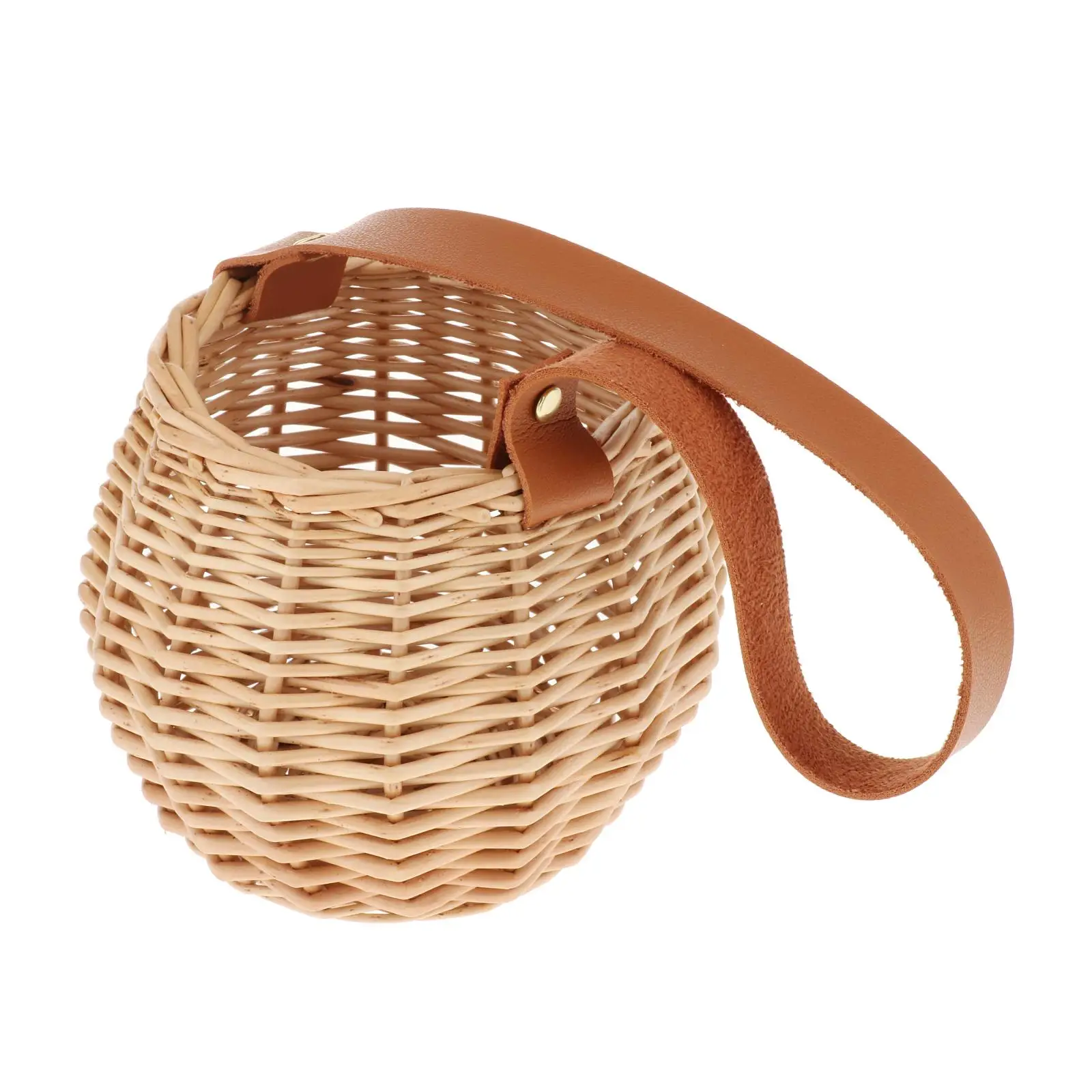 

Woven Storage Basket Plant Wicker Hanging Baskets Garden Flower Vase Potted Plant Pot with Leather Handle Storage Baskets