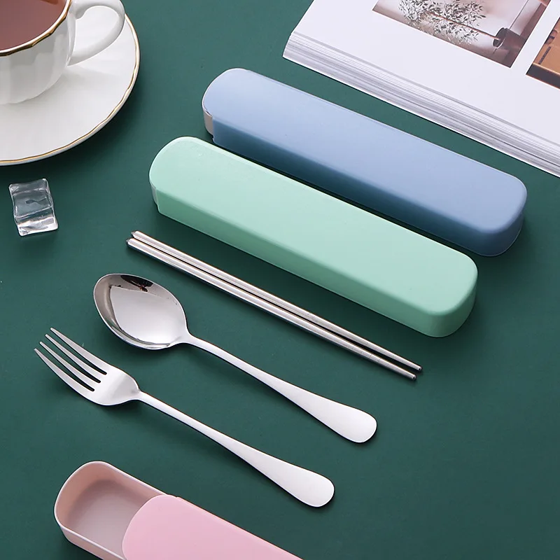 Portable Stainless Steel Cutlery Set Fork Spoon Chopsticks with Box Camping Travel Hiking Dinnerware Sets Kitchen Tableware