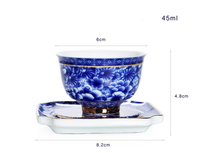 Jingdezhen-Blue and White Flower Tea Cup with Saucer, Porcelain Tea Bowl, Ceramic Kung Fu Teacup, Coffee, Beer, Wine Mug