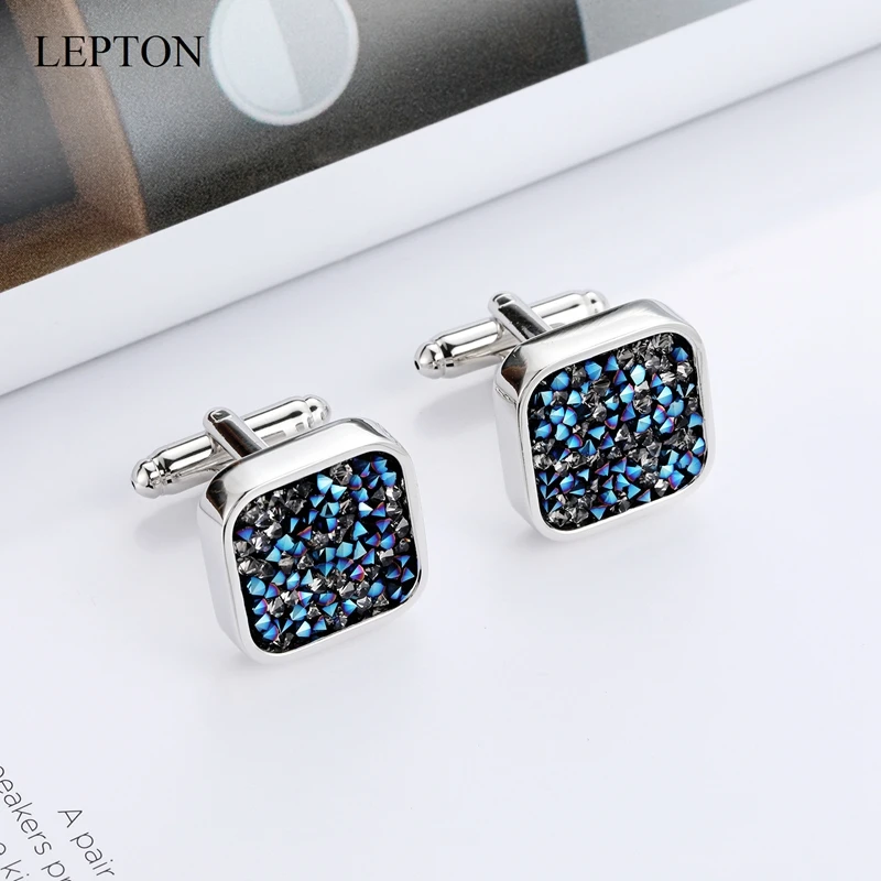 Hot Crystal Cluster Cufflinks For Mens Lepton Square Classic Crystal Cufflink Fashion Man Shirt Cuffs Cuff Links Wedding Gift