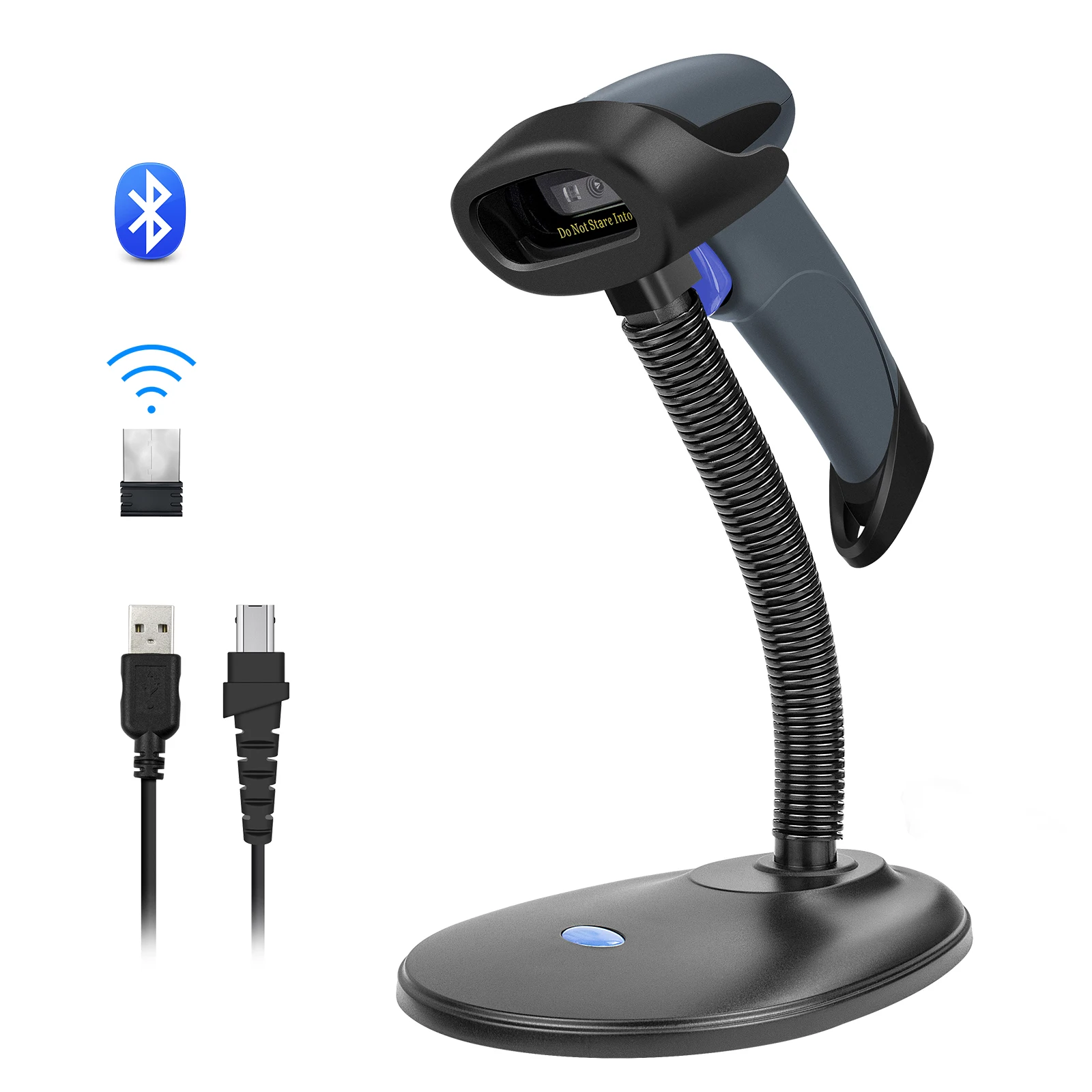 Radall  2D QR Barcode Scanner with Stand, 3 in 1 Bluetooth & 2.4GHz Wireless & USB Wired Automatic Barcode Imager Reade