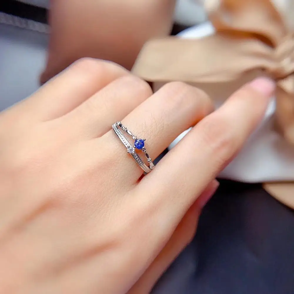 WEAINY Natural Sapphire Ring s925 Sterling Silver White Gold Blue Sapphire Ring Simple Sapphire Ring Give Girlfriend Gift