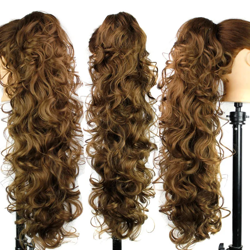 Queue de cheval à pince synthétique pour femmes, extensions de cheveux longs bouclés, postiches en fibre haute température, tressage de luxe, 75cm,