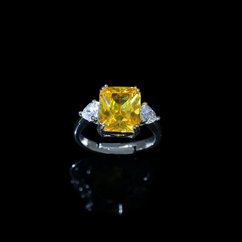 HIBRIDE Fashion Adjustable Size Shiny Yellow CZ Stone Heart Shape Love Engagement Ring for Women Bridal Jewelry Gift R-296