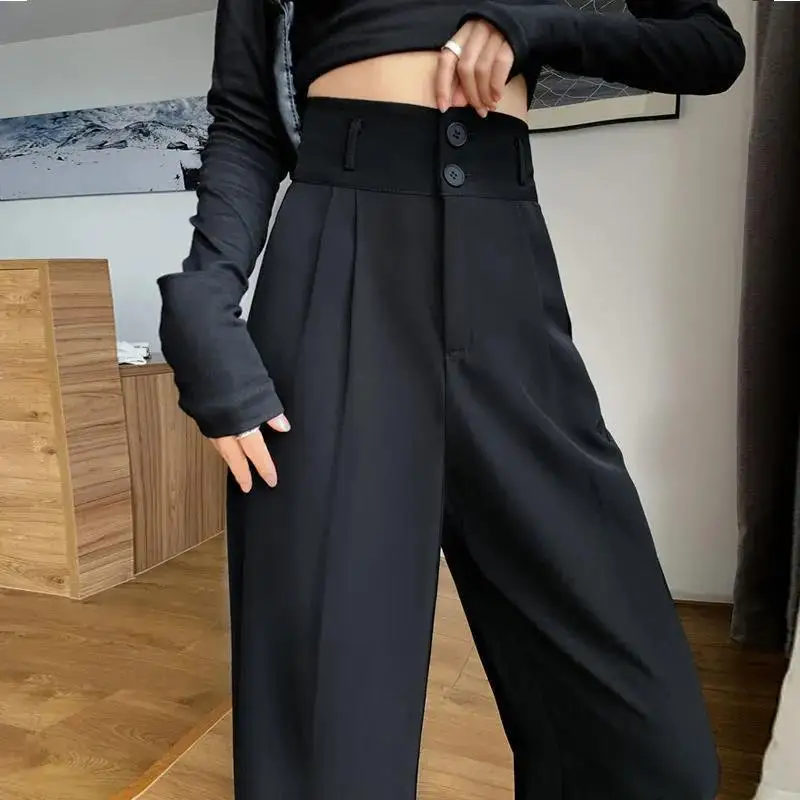 

2022 Black Suit Pants Women's Spring Summer New Casual Straight Tube Drape Loose Wide-Leg Pants High-Waisted Fashion Trousers