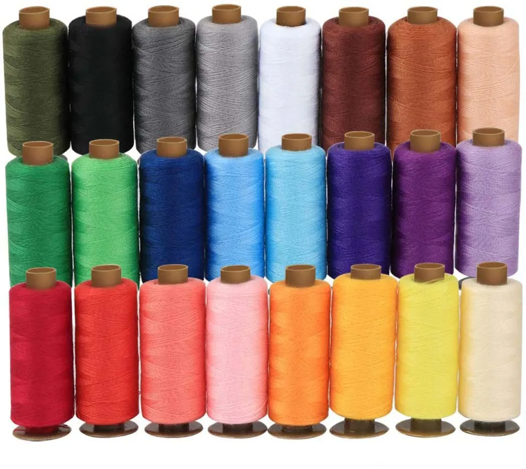 24Pcs Mixed Colors Polyester Yarn Sewing Thread,Spool Roll Machine,Hand Embroidery,Home Sewing Kit,500Yards Each,100% Polyester