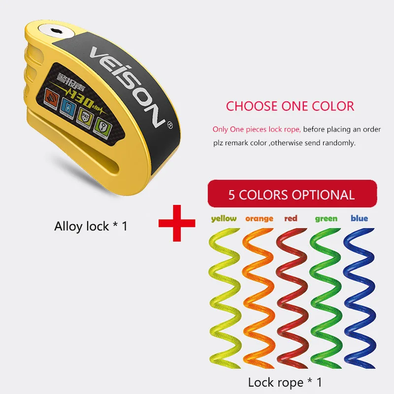VEISON Motorcycle Alarm 130DB Lock SteelmateWaterproof Disc Lock Warning Security Anti Theft Brake Rotor Padlock Alarma Moto
