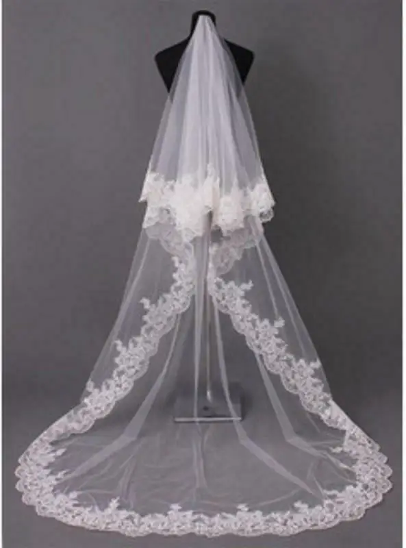 2 layer lace wedding veil long cathedral length bridal veil with comb